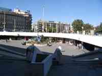 Plaza, shops, and buildings