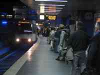 Train arriving at underground platform