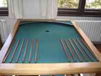 Pool table with a hyperbola bank