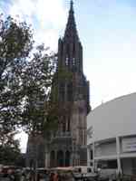 Old church and new white city building