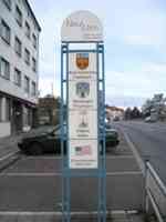 Sign listing sister cities of Neu-Ulm