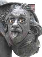 Close-up of Einstein’s face on fountain