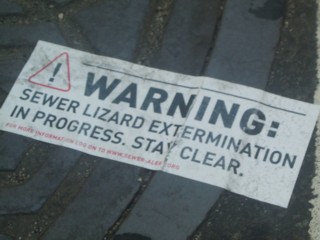 Sewer lizard extermination warning
