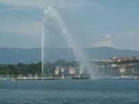 Jet of water rising about 140 meters into the air above Lake Geneva