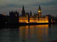 Floodlit Houses of Parliament, including Big Ben's clock tower