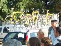 Bicycles on a rack on a car in a parade
