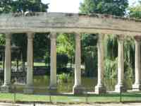 Column wall, pond, plants