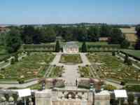 Large formal garden with sculpted bushes