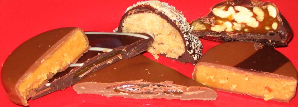 Assorted Bridgewater chocolates, sliced open