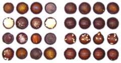 Two 4-by-4 arrays of Vosges truffles