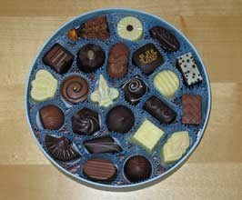 Woodhouse chocolates in a circular blue box