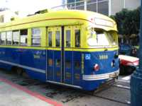 Blue and yellow streetcar