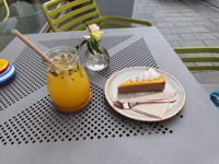 Pollito Cheesecake’s milk-chocolate orange cheesecake and passion-fruit lemonade