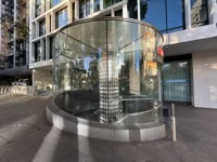 Helical stairs in glass enclosure